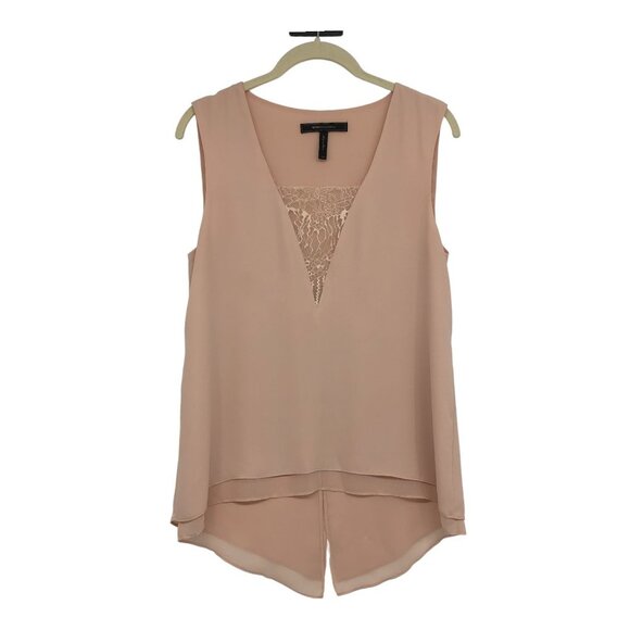 BCBGMaxAzria Light Peach Pink Mishelle Lace Insert V-Neck Chiffon Tank size XS - Picture 2 of 15